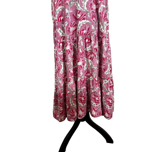 Stark X Maxi Dress Women's Large Sleeveless Pink Floral Cotton Tiered - Picture 12 of 12